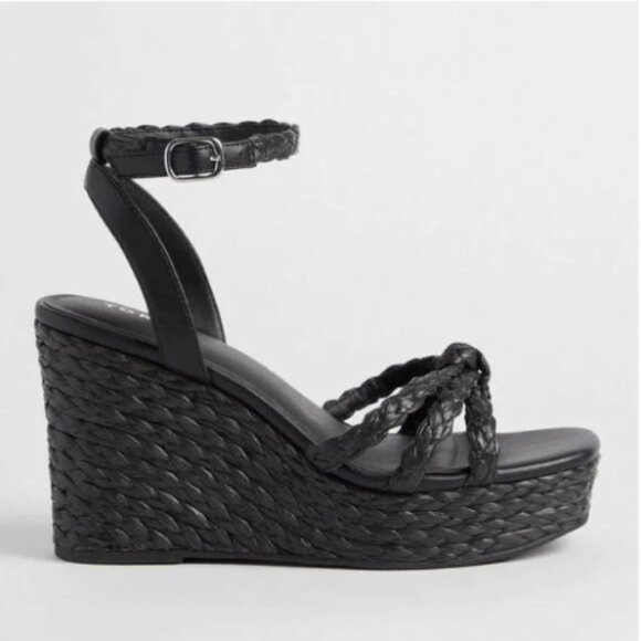 torrid Shoes - Size 11 - TORRID - WW Black Strappy Raffia Platform Wedge NEW